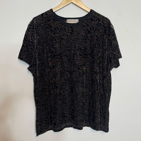 We the Free People Teddy Burnout Velvet Tee Size Medium Cheetah Black Combo - Picture 2 of 8